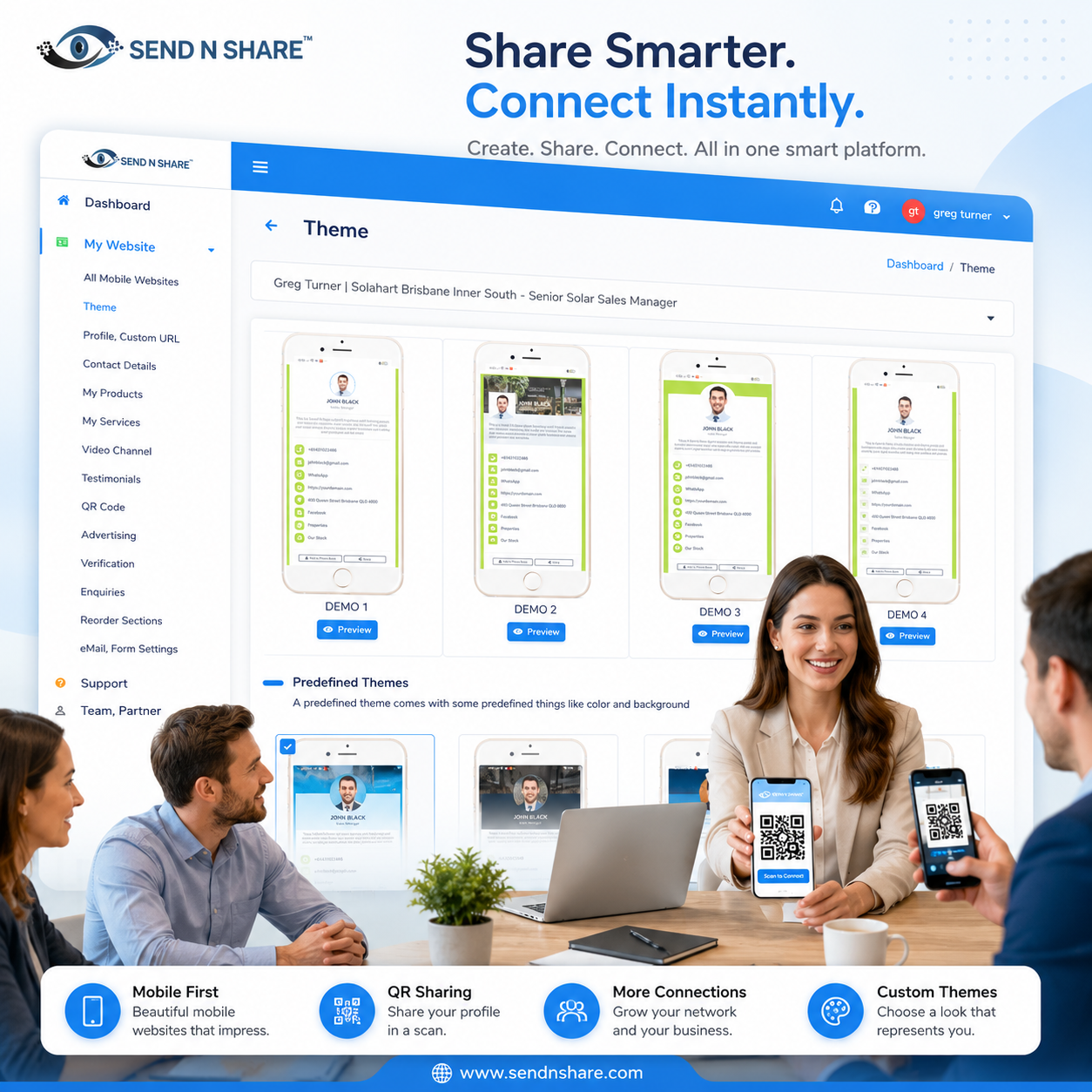 Send N Share mobile website QR sharing and dashboard